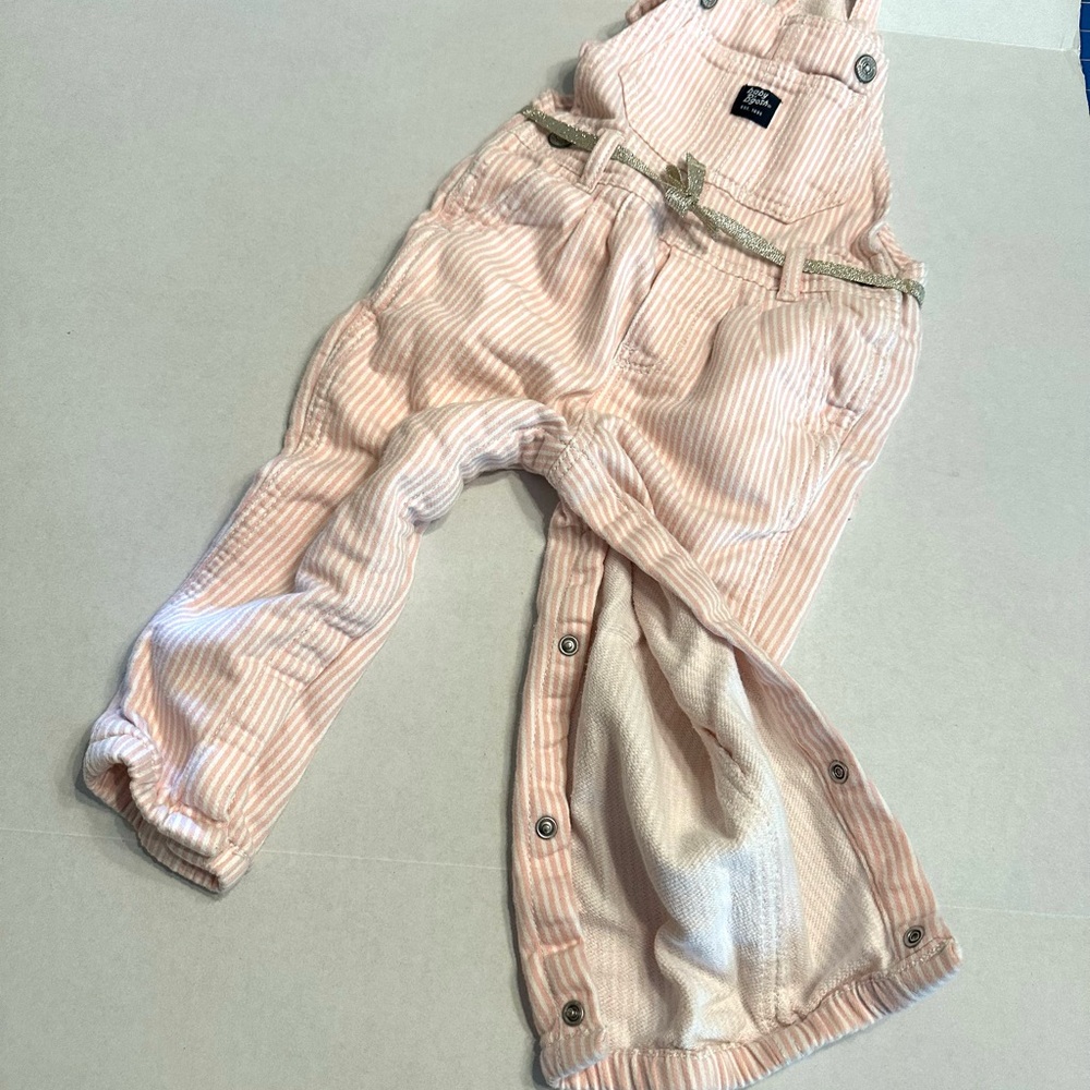 Carter's Baby Bgosh Light Pink Striped Corduroy Overalls with Braided Belt - Picture 5 of 5
